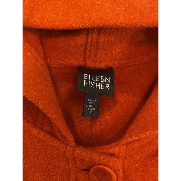 EILEEN FISHER Tangelo Orange Wool Melton‎ Hooded Boxy Jacket XL - Picture 3 of 6